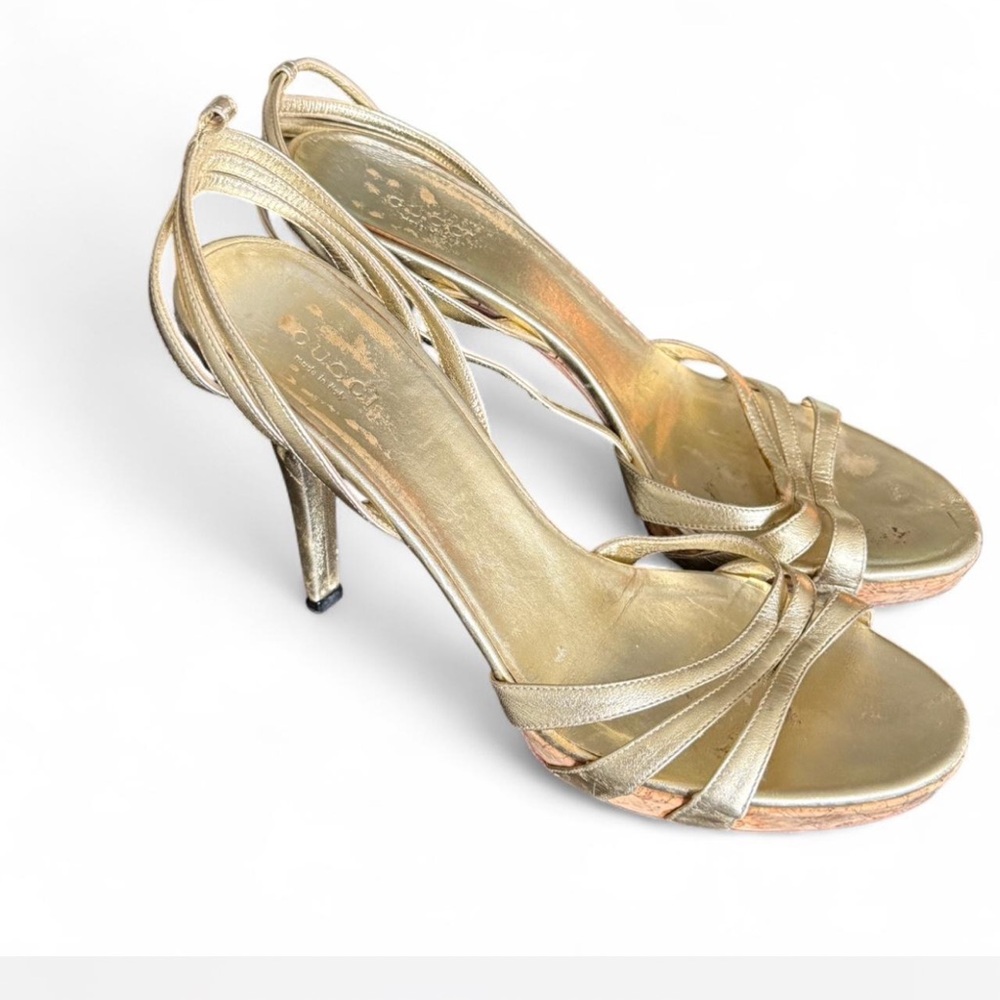 Vintage Gucci Gold Strappy Heels - Picture 6 of 8